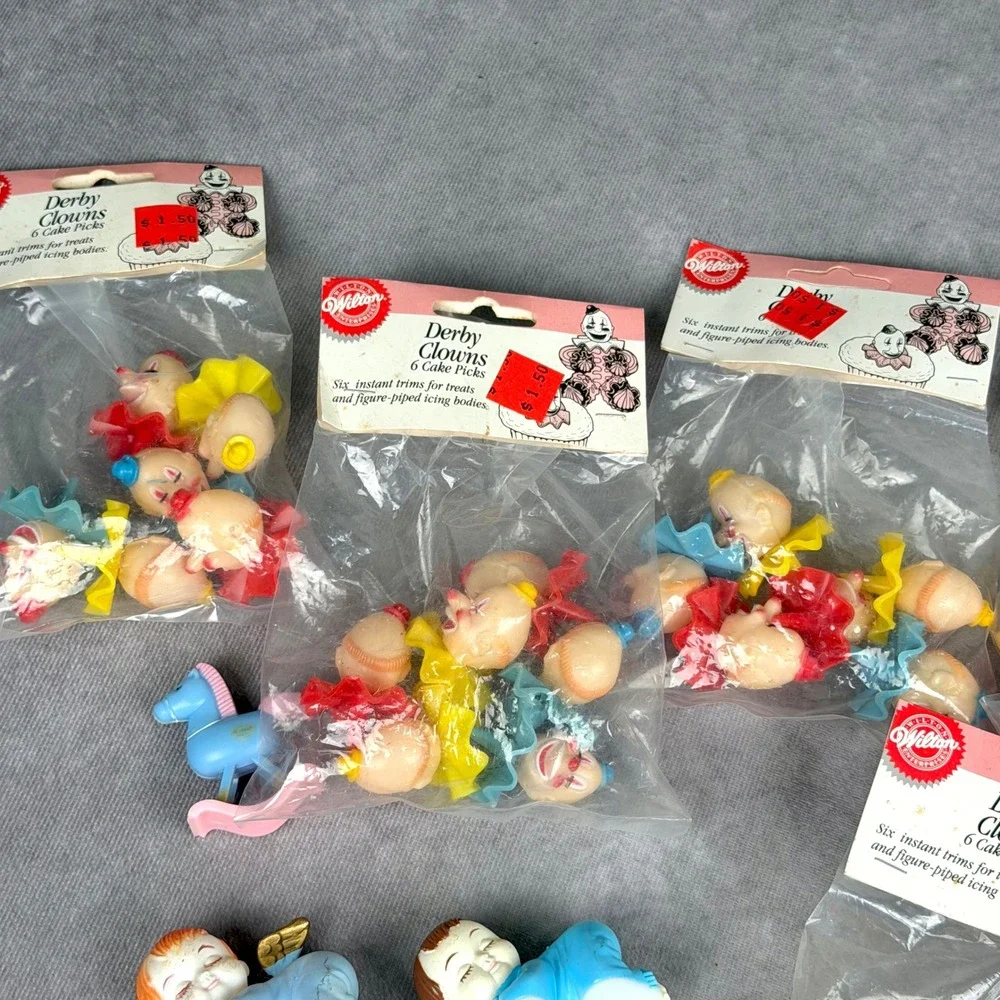 Vintage 1991 Wilton Cake Picks Topper Derby Clowns Train Circus Birthday 40+ Pcs